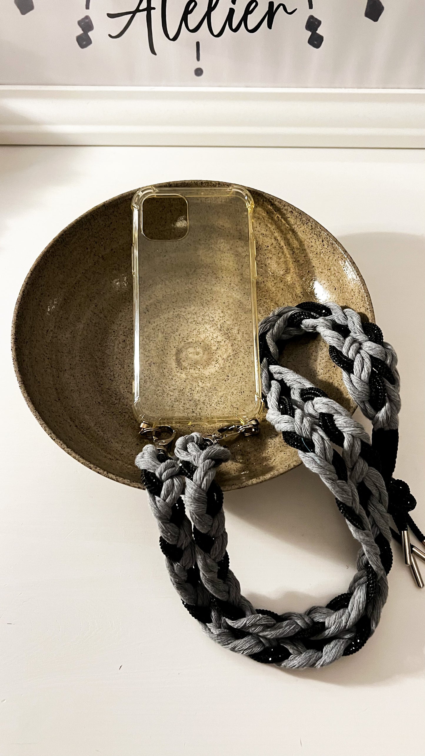 Makramee Glitzernde Handykordeln grau