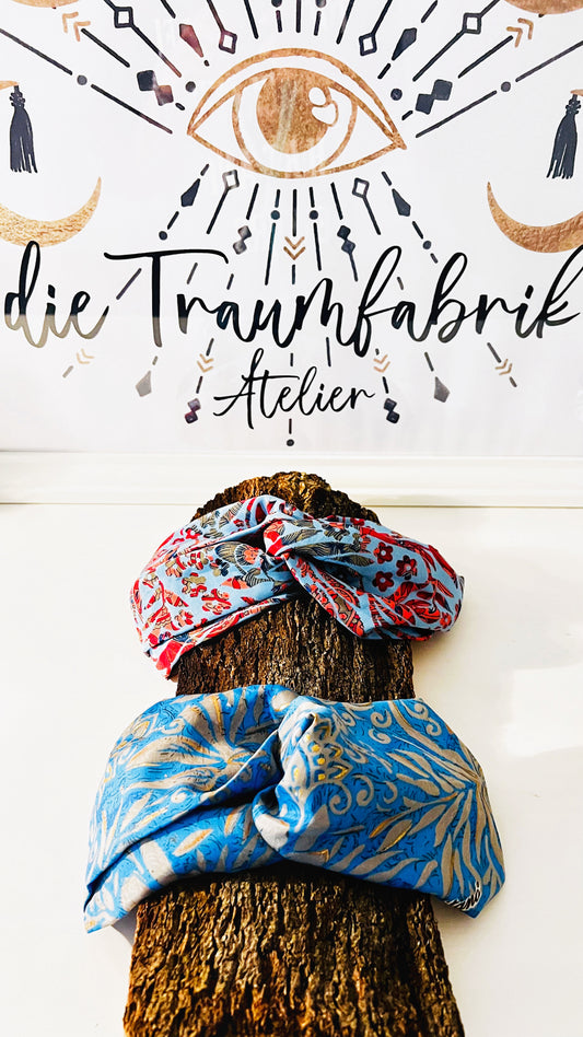 Indische Seiden Haarbänder Rot/Blau