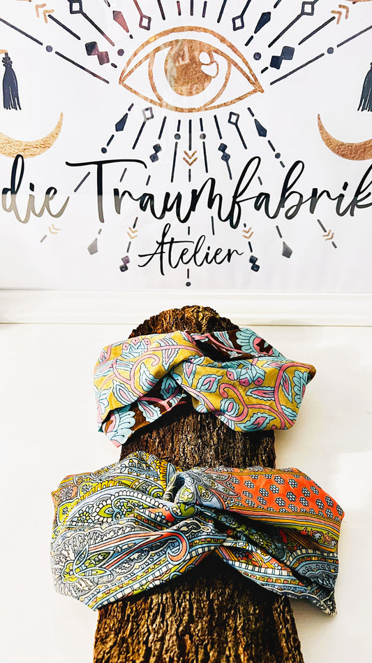 Indische Seiden Haarbänder Braun/Gold