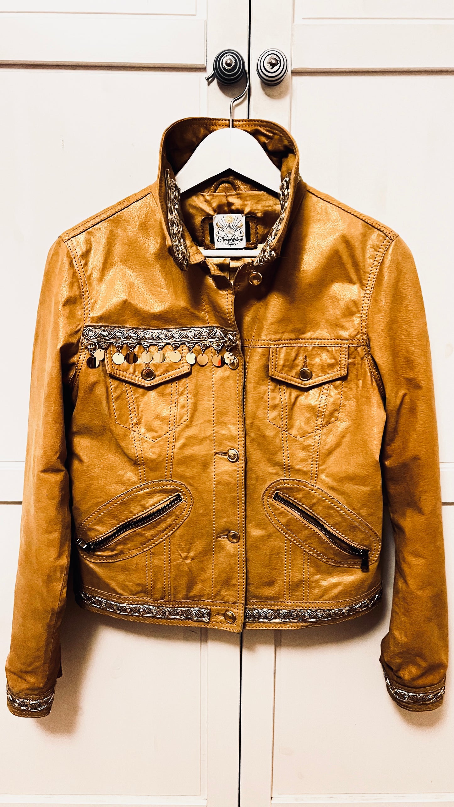 Leder Boho Jeans Jacke