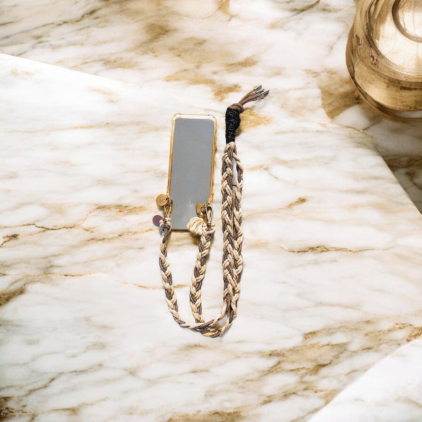 Makramee Glitzernde Handykordeln beige