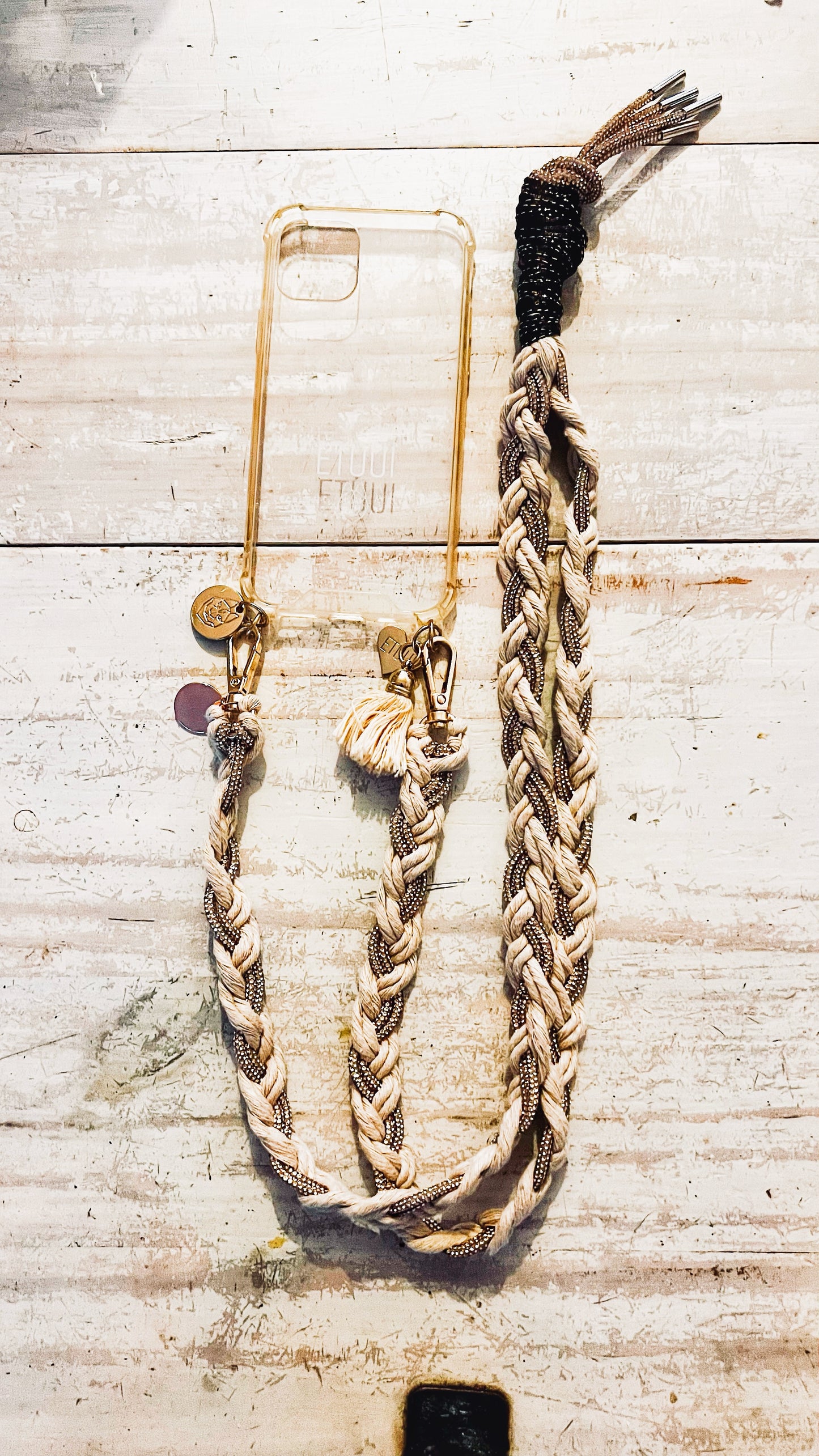 Makramee Glitzernde Handykordeln beige