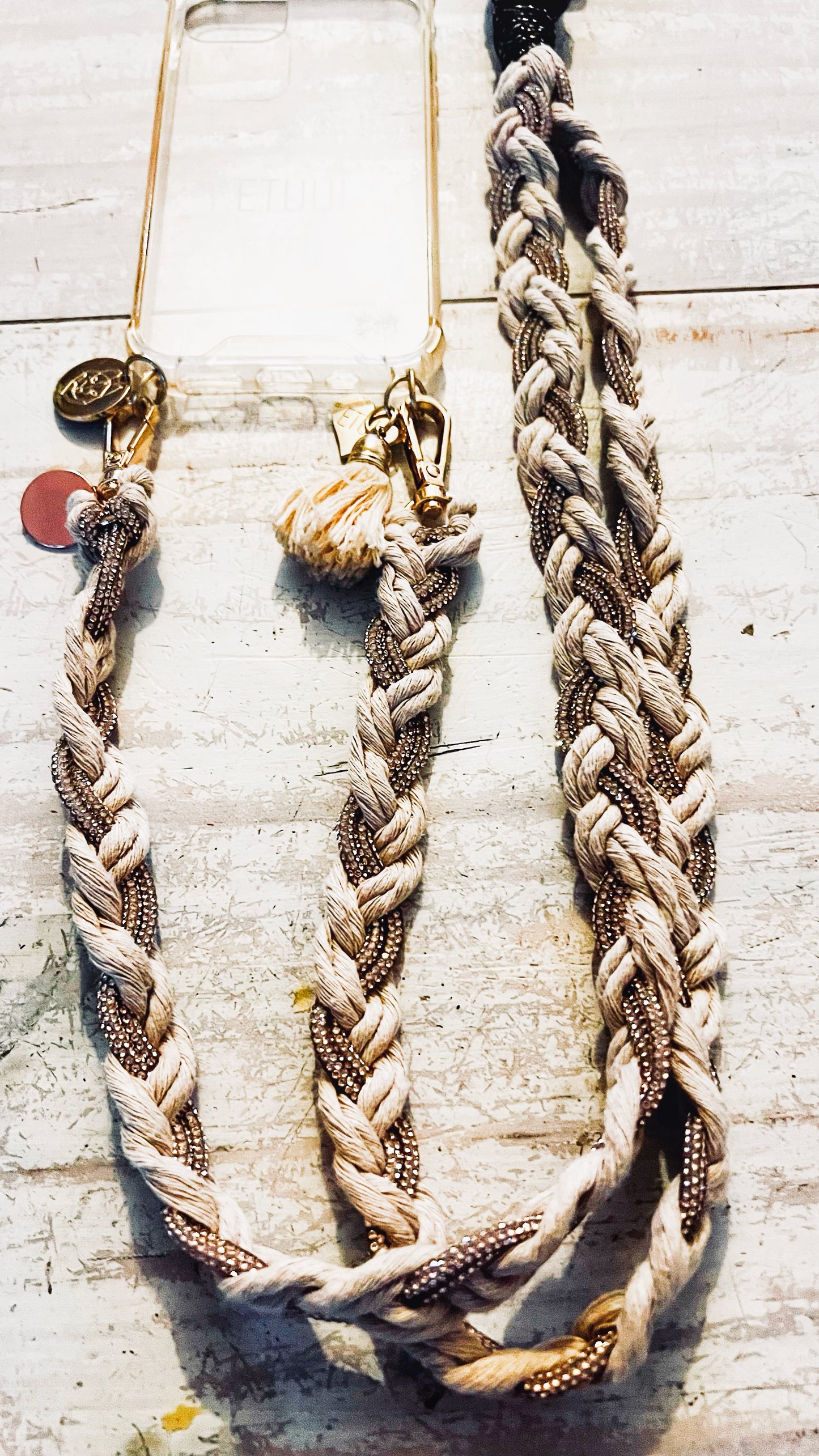 Makramee Glitzernde Handykordeln beige