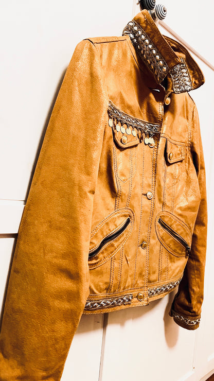 Leder Boho Jeans Jacke