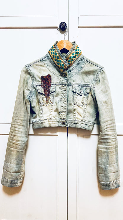 Boho Jeans Jacke kurz