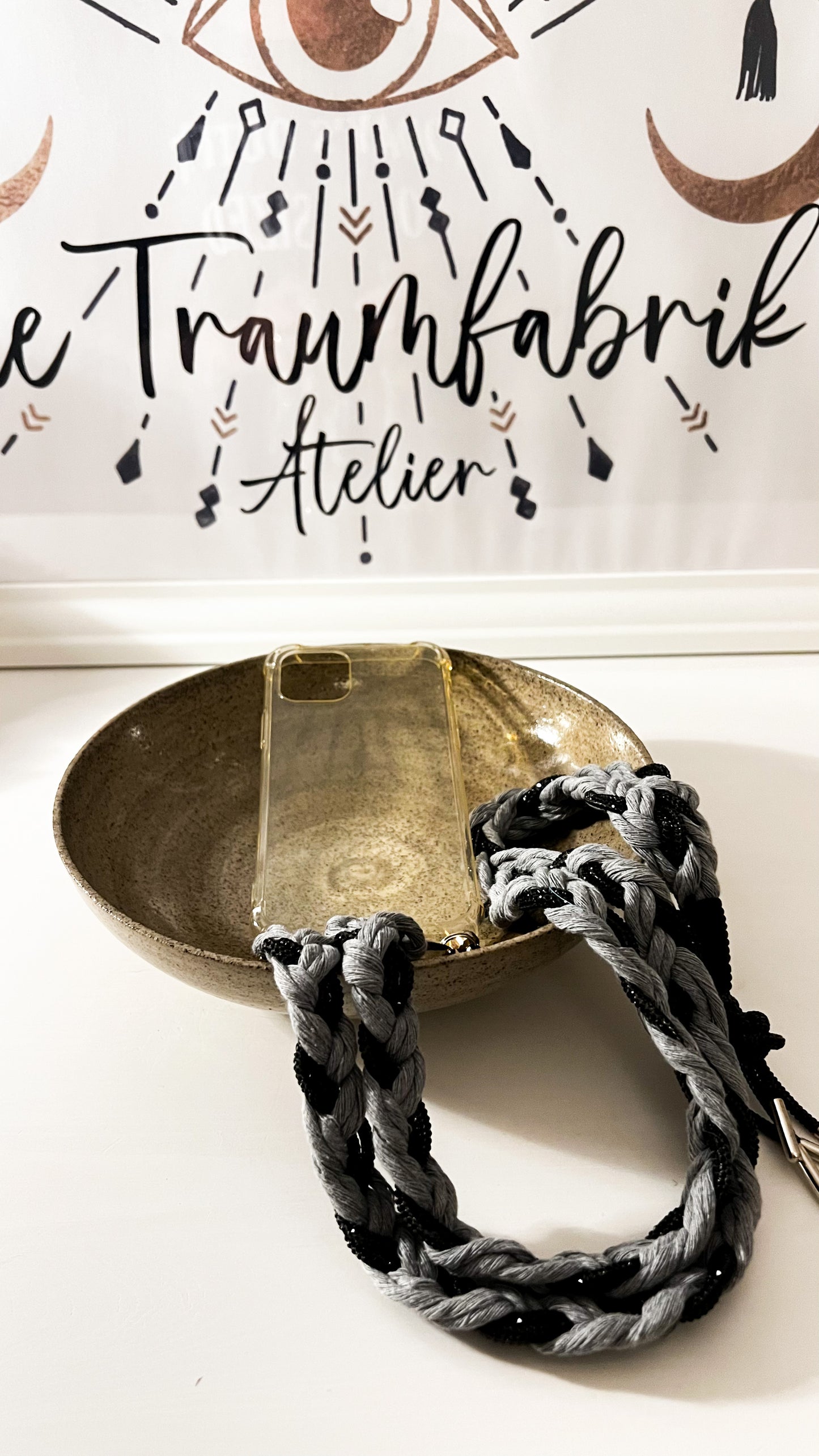 Makramee Glitzernde Handykordeln grau