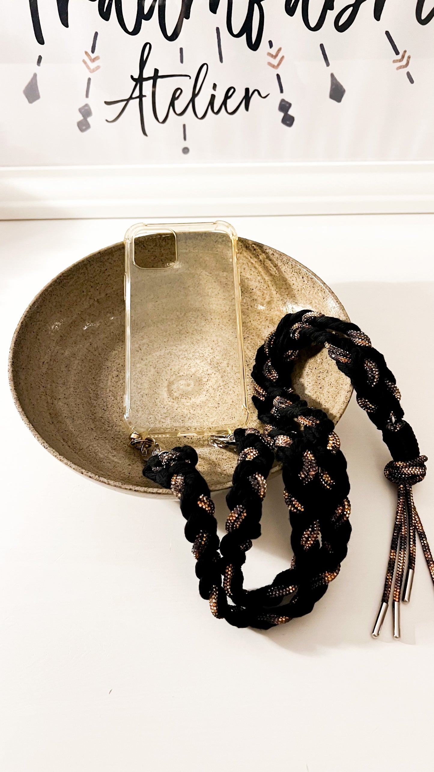 Makramee Glitzernde Handykordeln schwarz