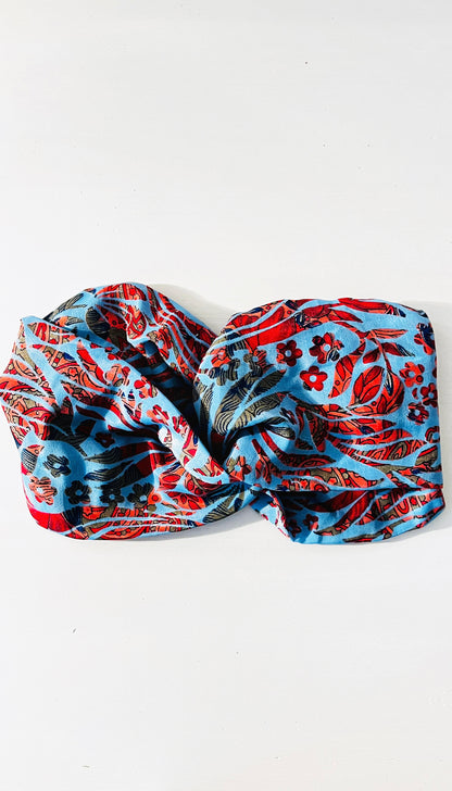 Indische Seiden Haarbänder Rot/Blau